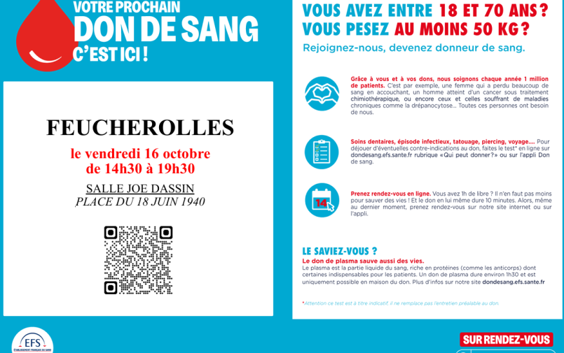 Don du sang vendredi 16 octobre