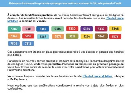 Horaires bus mars 2026