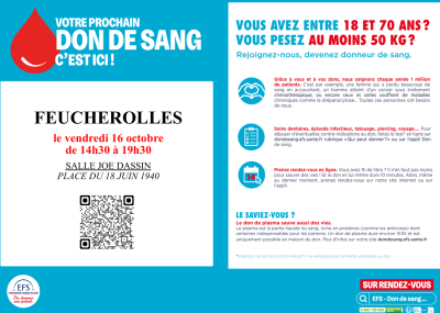 Don du sang vendredi 16 octobre