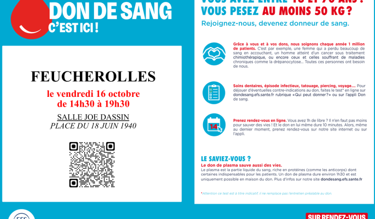 Don du sang vendredi 16 octobre