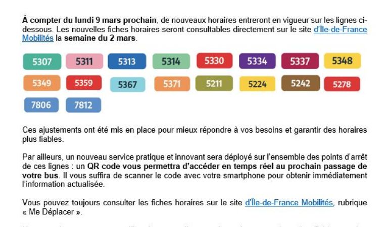 Horaires bus mars 2026