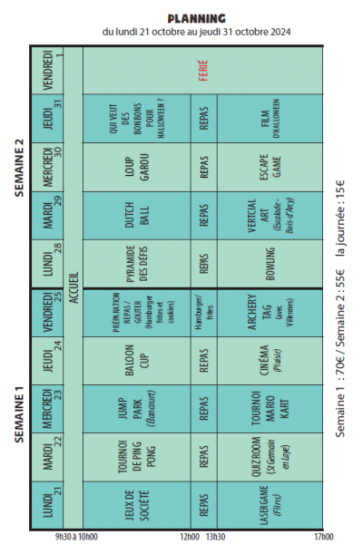 Programme Stage Toussaint 2024