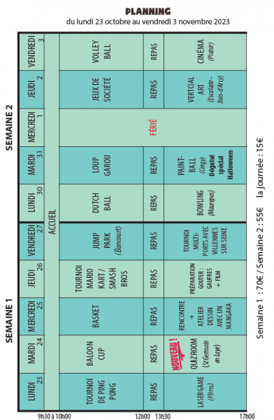 Programme Stage de la Toussaint 2023